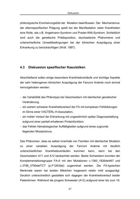 Genotyp-Phänotyp Korrelation bei Fanconi Anämie - OPUS ...