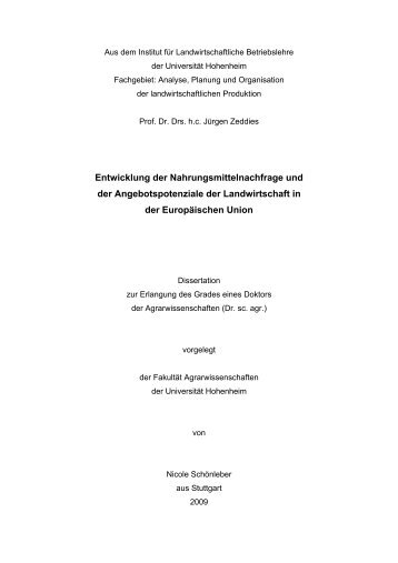 Entwicklung der Nahrungsmittelnachfrage und der ...