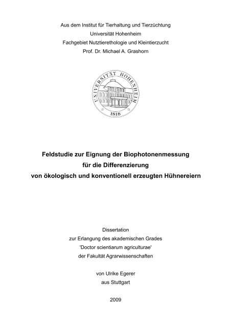 Feldstudie zur Eignung der Biophotonenmessung - OPUS ...