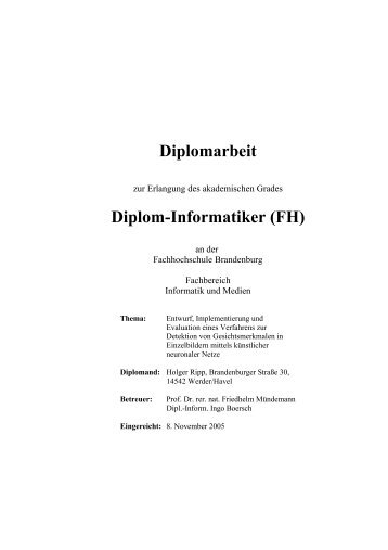 Diplomarbeit Diplom-Informatiker (FH) - Labor für künstliche ...