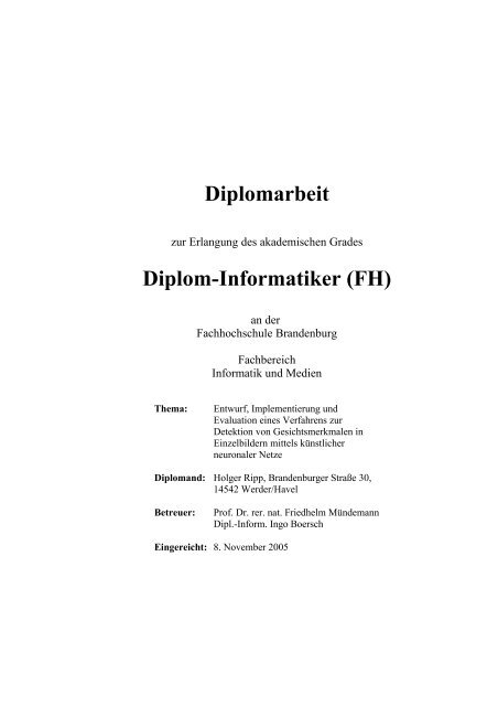 Diplomarbeit Diplom-Informatiker (FH) - Labor für künstliche ...