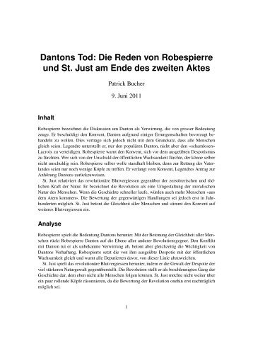 Dantons Tod: Die Reden von Robespierre und St. Just am Ende des ...