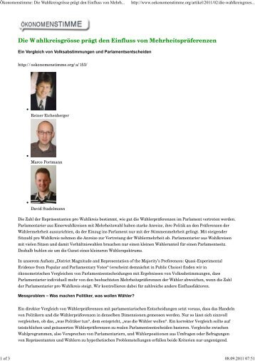 Die Wahlkreisgrösse prägt den Einfluss von Mehrheitspräferenzen