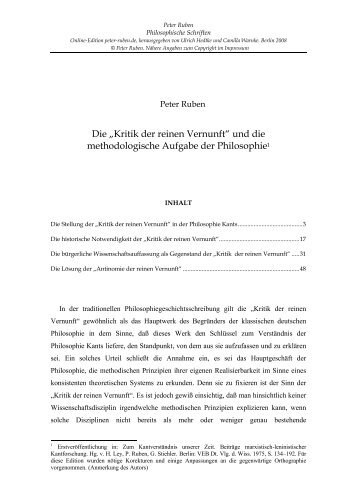 Kants "Kritik der reinen Vernunft" - Peter Ruben PHILOSOPHISCHE ...
