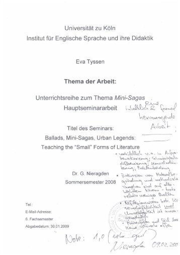 Unterrichtsreihe zum Thema Mini-Sagas von Eva Tyssen