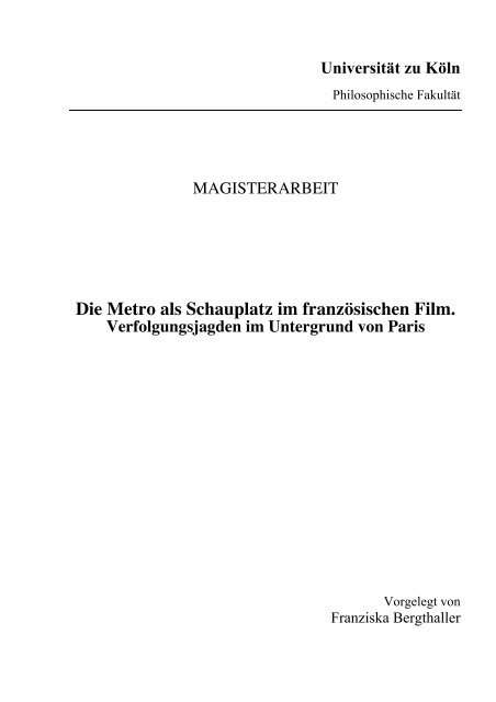 Die Metro als Schauplatz im französischen Film. - Philosophische ...