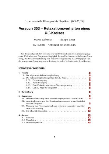 Versuch 353 – Relaxationsverhalten eines RC-Kreises