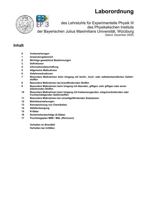 Laborordnung des Lehrstuhls EP3 - Universität Würzburg
