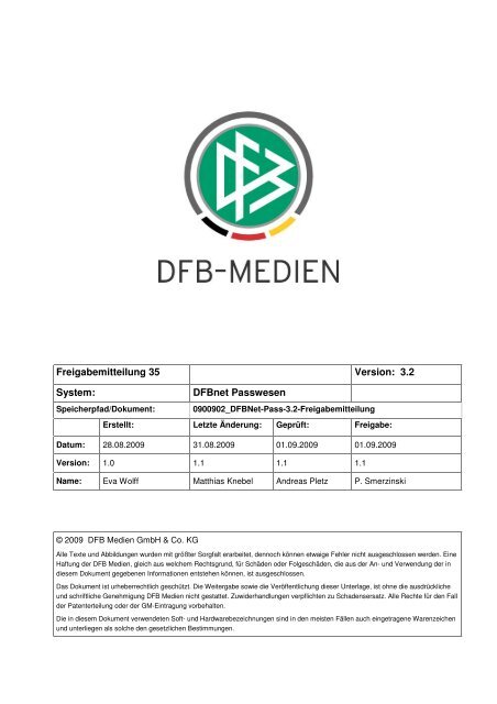 Freigabemitteilung Nr. 35 DFBnet Pass Version 3.2