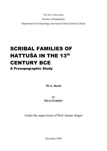 SCRIBAL FAMILIES OF HATTUŠA IN THE 13 CENTURY BCE