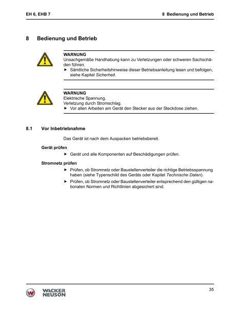 Betriebsanleitung Elektrohammer EH 6, EHB 7 - Wacker Neuson