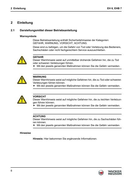 Betriebsanleitung Elektrohammer EH 6, EHB 7 - Wacker Neuson