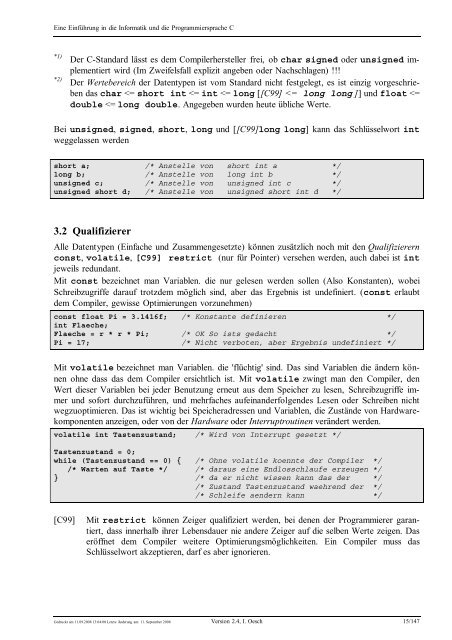 Eine Einführung in die Programmiersprache C und ... - C /C++ Ecke