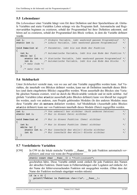 Eine Einführung in die Programmiersprache C und ... - C /C++ Ecke