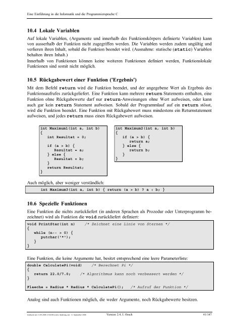 Eine Einführung in die Programmiersprache C und ... - C /C++ Ecke