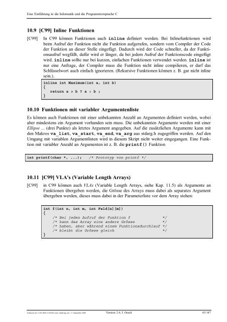 Eine Einführung in die Programmiersprache C und ... - C /C++ Ecke