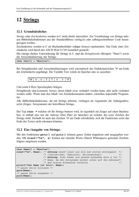 Eine Einführung in die Programmiersprache C und ... - C /C++ Ecke