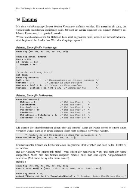 Eine Einführung in die Programmiersprache C und ... - C /C++ Ecke