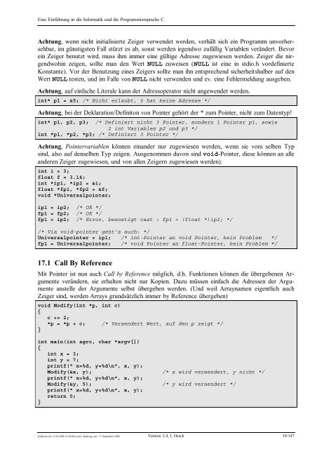 Eine Einführung in die Programmiersprache C und ... - C /C++ Ecke