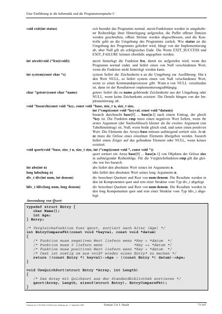 Eine Einführung in die Programmiersprache C und ... - C /C++ Ecke