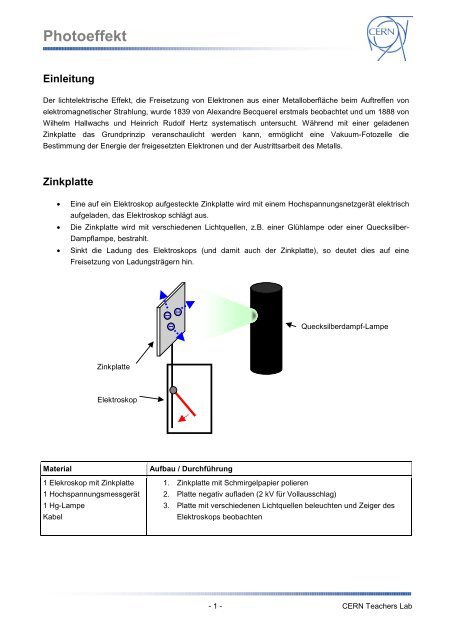 Photoeffekt - CERN Teaching Materials