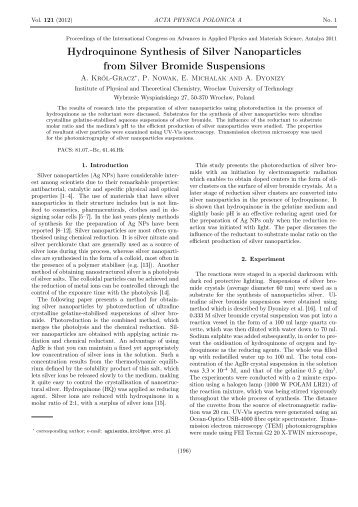 Hydroquinone Synthesis of Silver Nanoparticles from Silver Bromide ...