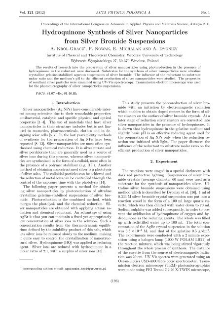 Hydroquinone Synthesis of Silver Nanoparticles from Silver Bromide ...