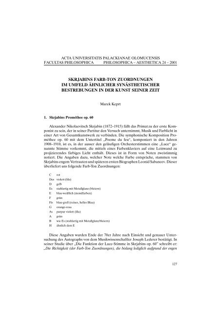 Skrjabins Farb Ton Zuordnungen Im Umfeld Ahnlicher Synasthetischer