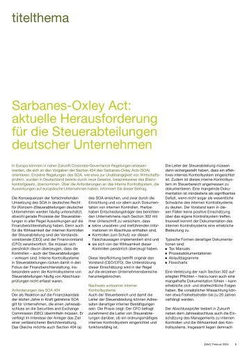 Sarbanes-Oxley Act: aktuelle Herausforderung für die ... - PwCPlus