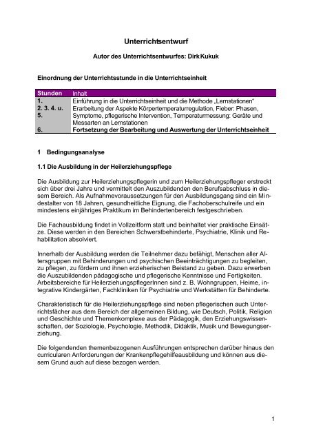 Unterrichtsentwurf - QuePNet - Fachhochschule Bielefeld