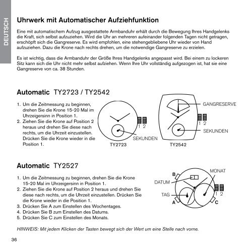 Uhrwerk mit Automatischer Aufziehfunktion Automatic TY2723 ...