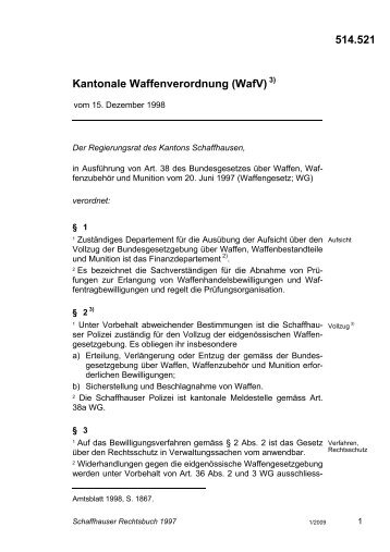 514.521 Kantonale Waffenverordnung - Schaffhauser Rechtsbuch