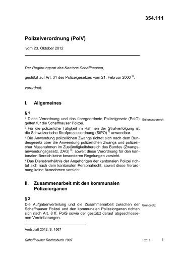 354.111 Polizeiverordnung (PolV) - Schaffhauser Rechtsbuch