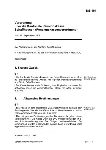 Pensionskassenverordnung - Schaffhauser Rechtsbuch