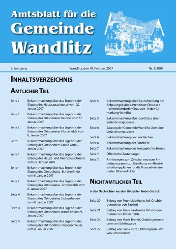Amtsblatt Für Die Gemeinde Wandlitz