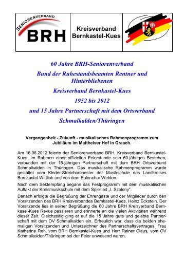 60 Jahre BRH Seniorenverband Kreisverband ... - Rlp-brh.de