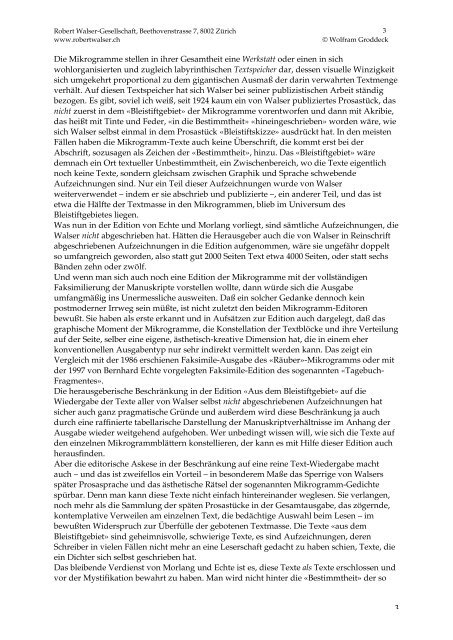 Wolfram Groddeck Zum Abschluß der Edition von Robert Walsers ...