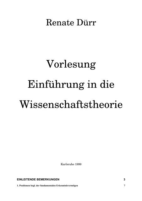 Vorlesung Einführung in die Wissenschaftstheorie - Sammelpunkt ...