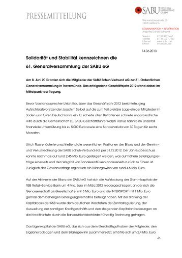 PRESSEMITTEILUNG - Sabu - Schuh und Marketing GmbH