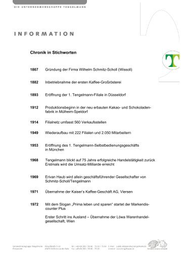 Chronik in Stichworten - Unternehmensgruppe Tengelmann