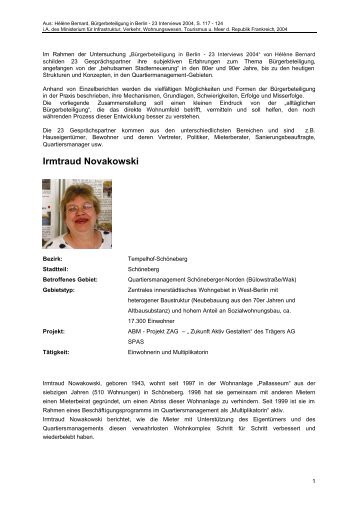 Interview mit Frau Irmtraud Novakowski - Quartiersmanagement ...