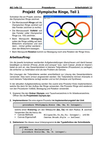 Projekt Olympische Ringe, Teil 1