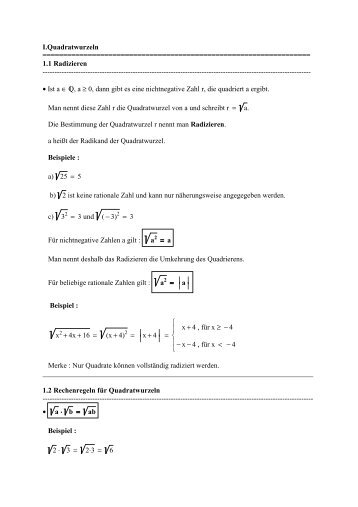 Quadratwurzeln - Quadratische Gleichungen