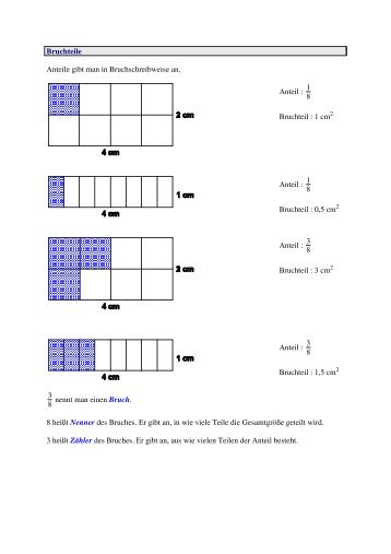 Bruchteile Anteile gibt man in Bruchschreibweise an. Anteil : 1 8 ...