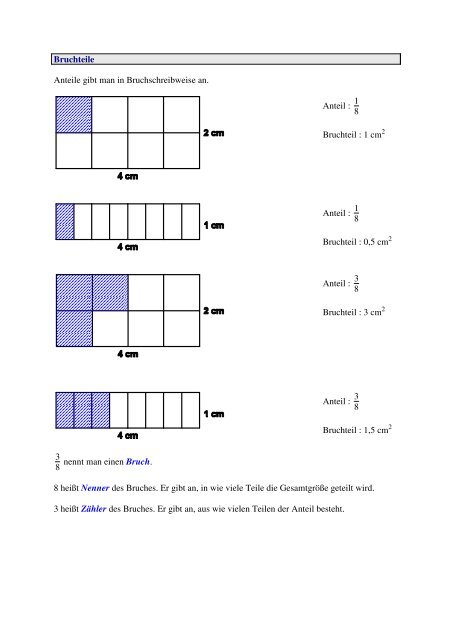 Bruchteile Anteile gibt man in Bruchschreibweise an. Anteil : 1 8 ...