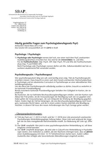 FAQ PsyG (PDF) - Der SBAP.