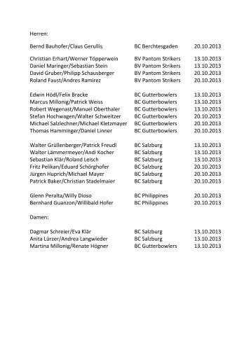 Startliste Doppel Landesmeisterschaft 2013
