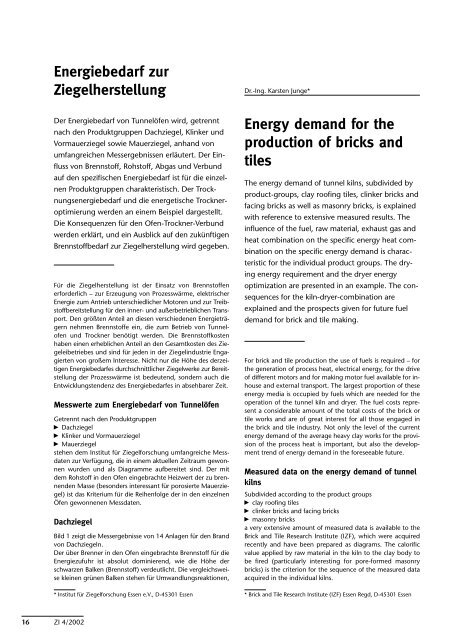 Energiebedarf zur Ziegelherstellung Energy demand for ... - Bauverlag