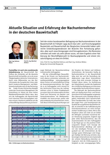 Aktuelle Situation und Erfahrung der Nachunternehmer ... - Bauverlag