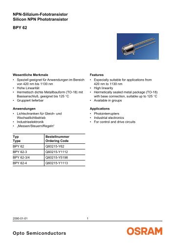 BPY 62 NPN-Silizium-Fototransistor Silicon NPN ... - SmartData